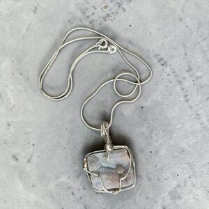 Sand Druzy Sterling Silver Wire Wrap Necklace – 55ct Square Artisan Pendant NWT